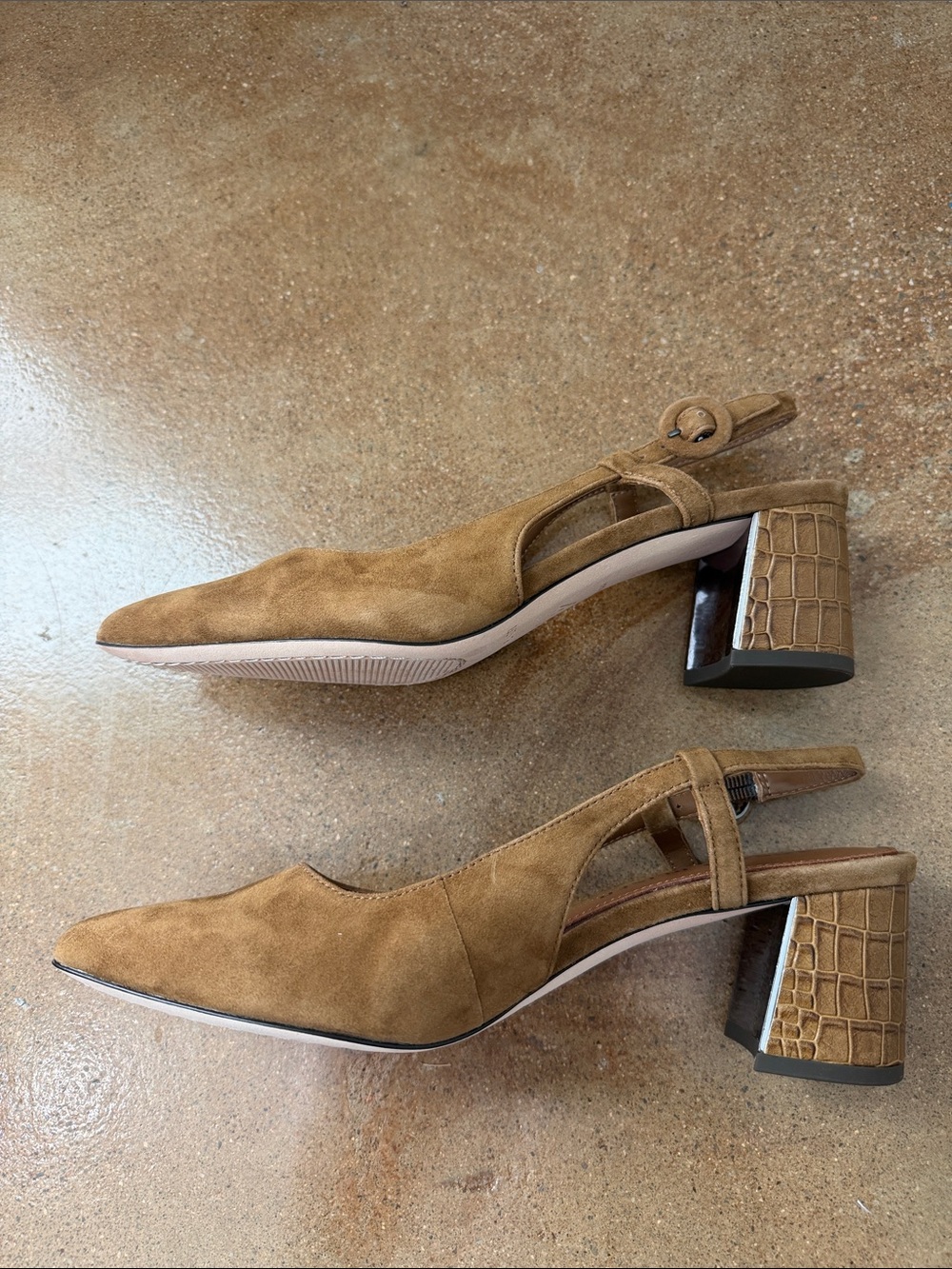 Donald Pliner Song Suede Slingback Block Heel Pumps Saddle Brown Size 6 - Picture 5 of 9